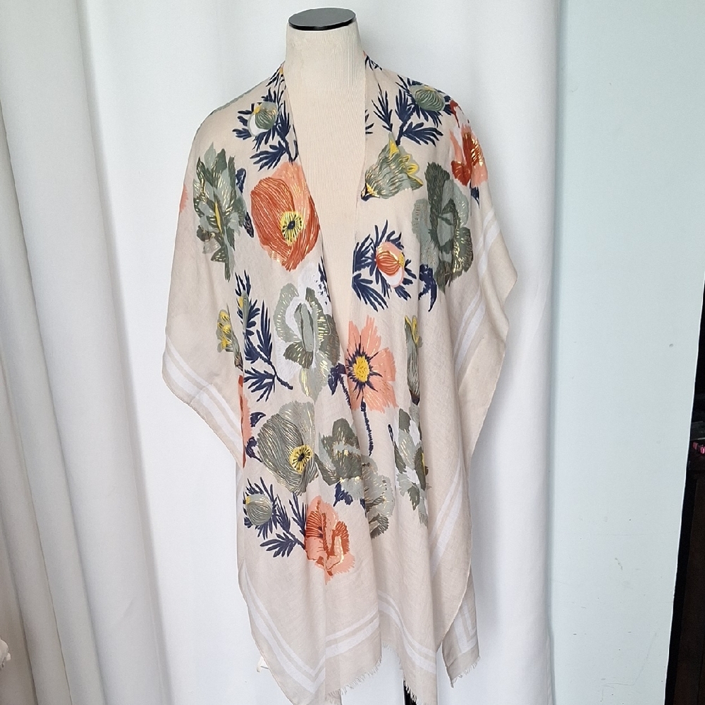 Mia And Tess Shaw / Beach Cover-up Floral With Small Fringe Trim Boho